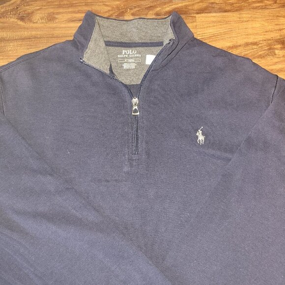 Polo Ralph Lauren Shirt Mens Medium Navy Blue 1/4 Zip Up Pullover Viscose Blend - Picture 5 of 16
